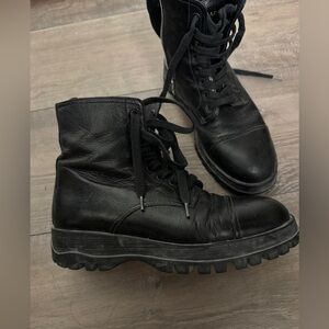PRADA Combat Boots Black Leather Lace Up Womens Size US5 (4.5)
